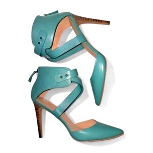 JOE'S Teal Leather Strappy Pointed Toe Stilhetto Heel Zip Back NWOT SZ 9